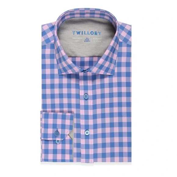 Twillory- Trendsetter- Performance Pink Blue Gingham- Tailored Fit- 15.5 / 32-33 - Picture 1 of 5